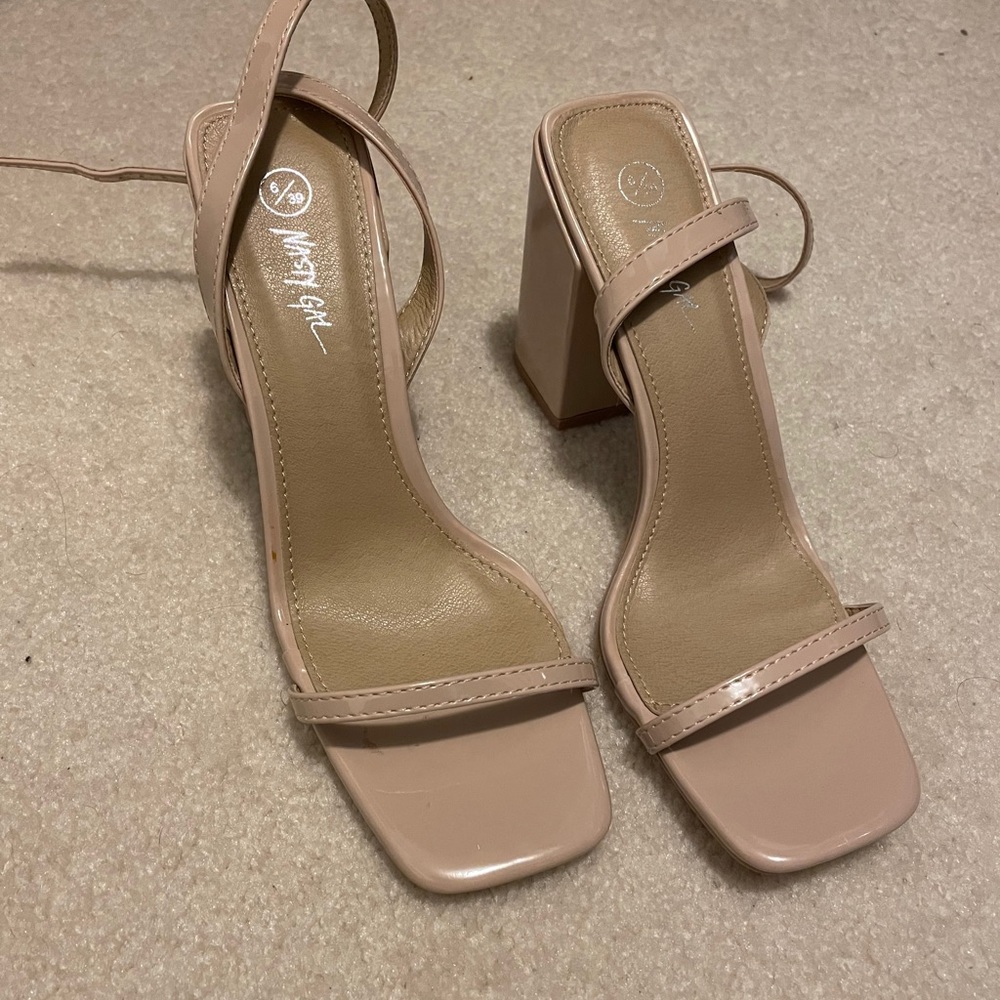 Nude Block Heels Square Toe